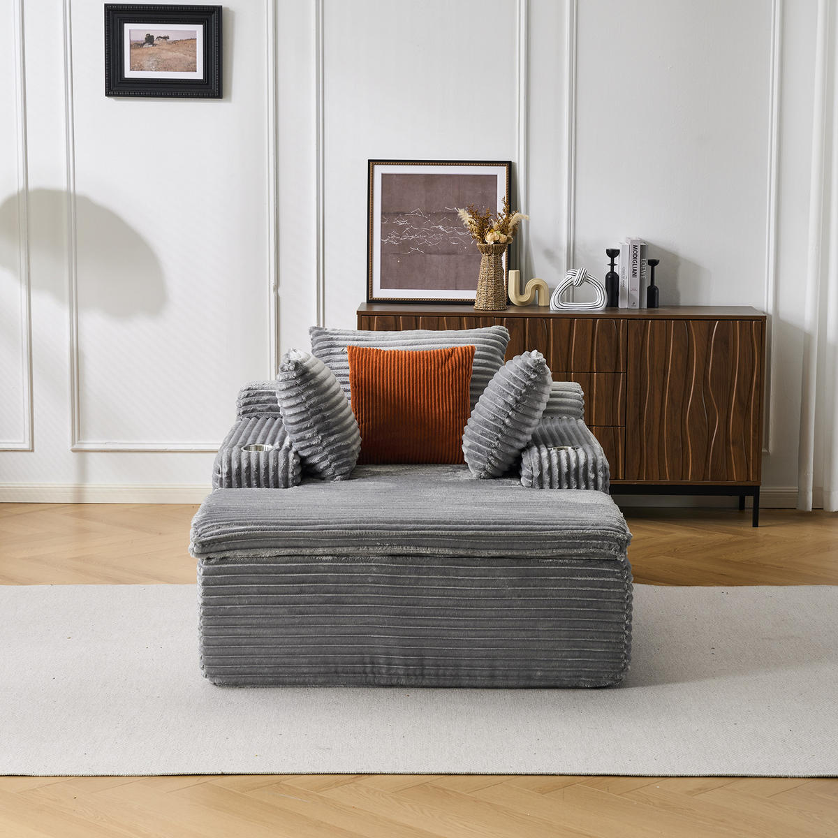 KLAPPSOFA mit 2-in-1-Funktionskissen, Cordstoff - Grau - Grau, Textil (113/63/164cm) - KOMHTOM