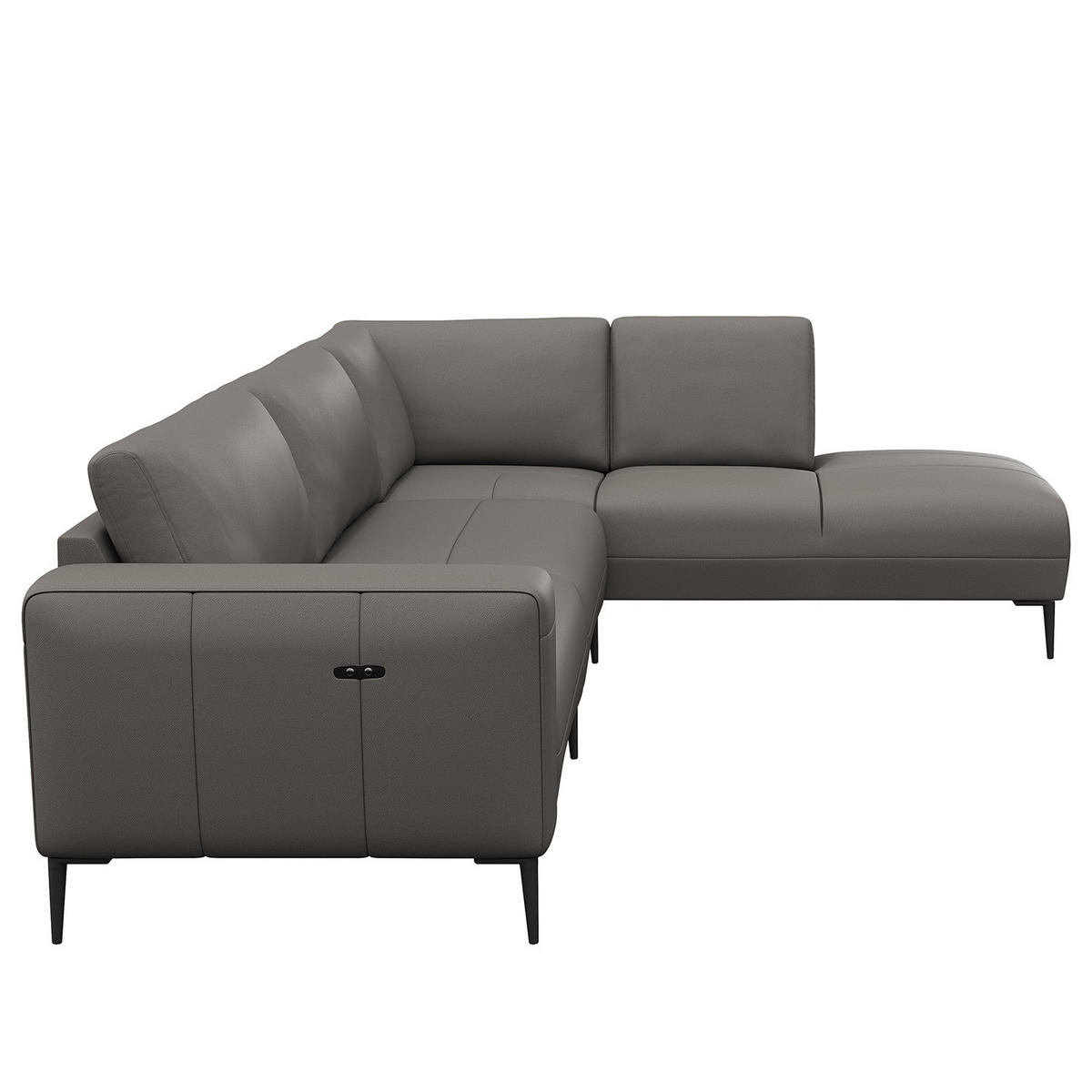 ECKSOFA mit Ottomane - Schwarz/Grau, Leder/Metall (290/203cm) - home24