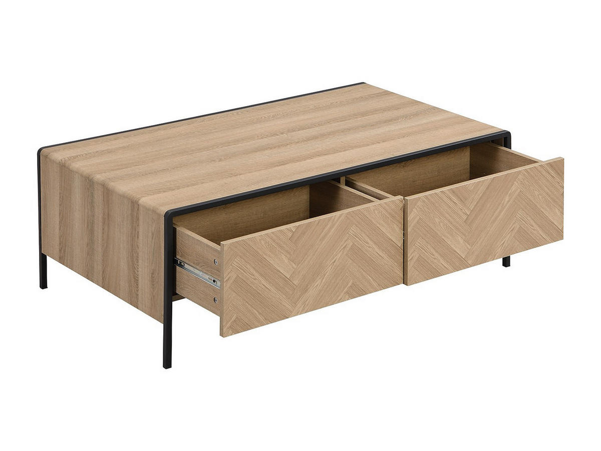COUCHTISCH mit 2 Schubladen - MDF & Stahl - Holzfarben hell & Schwarz - TUMACO - Naturfarben, Holz (110/63/40cm) - Vente-Unique