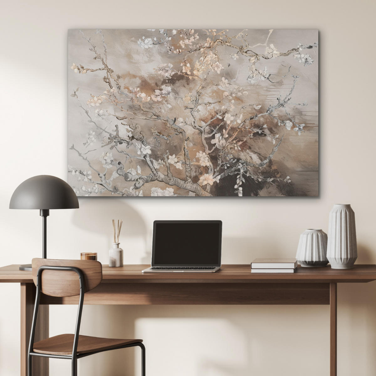 AKUSTIKBILD Mandelblüte - Kunst - Van Gogh - Beige - Abstrakt Akustikpaneele 90x60 cm - Braun, Kunststoff (90/60/0.9cm) - MuchoWow