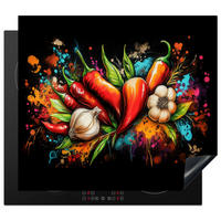 HERDABDECKPLATTE Gemüse - Paprika - Knoblauch - Graffiti - Farbe - Bunt 58x51 cm - Rot, Kunststoff (58.3/0.2/51.3cm) - MuchoWow