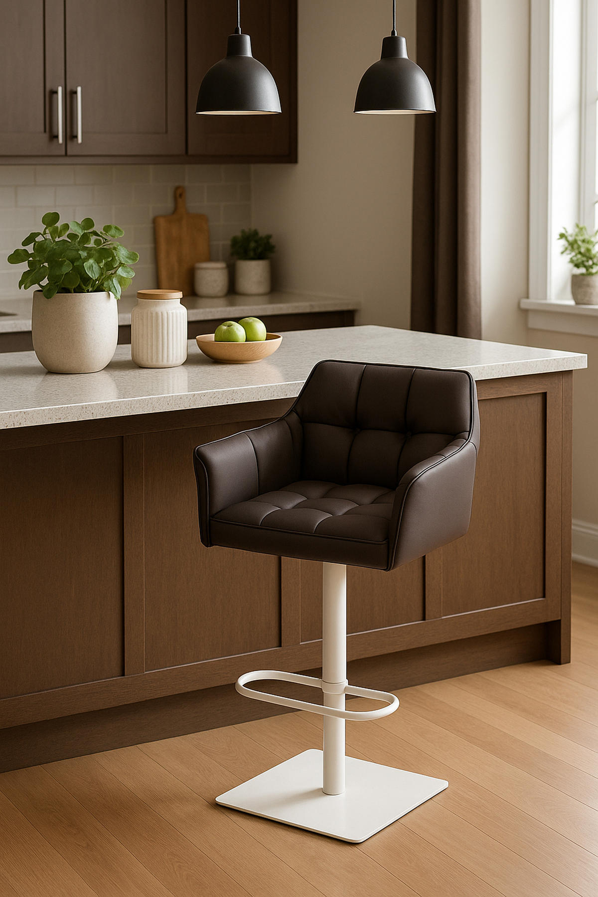 BARHOCKER 2er Set Damaskus Kunstleder weiß braun - Braun/Weiß, Textil/Metall (64/110/48cm) - TPFLiving