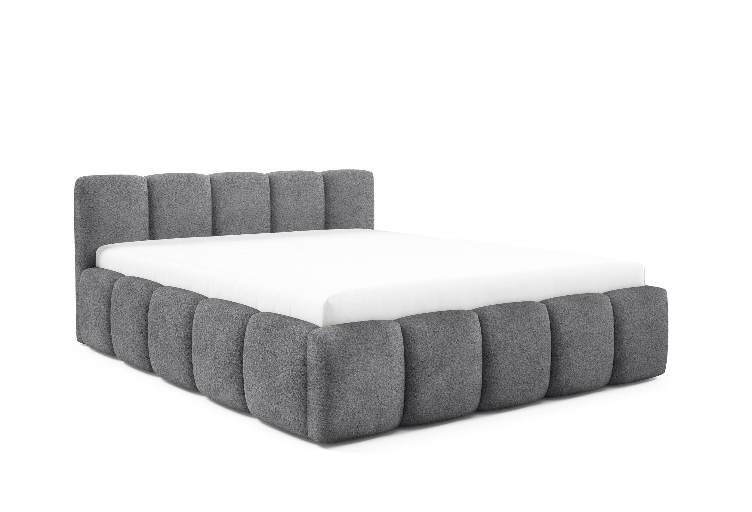 POLSTERBETT QUATTRO, 180x200 cm, Doppelbett mit Bettkasten, Boucle Stoff, Frabe: Dunkelgrau - Dunkelgrau, Holz/Kunststoff (180/200cm)