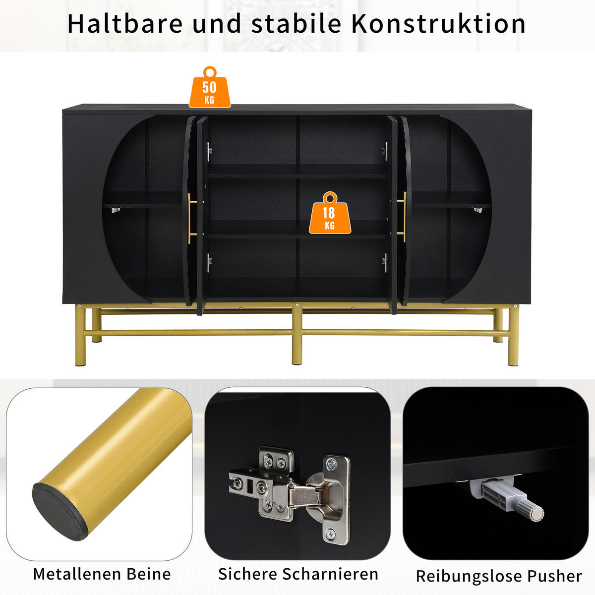 SIDEBOARD mit vertikalem Streifenmuster - Walnussfarben, Holzwerkstoff (145/81.5/40cm) - Urban Meuble