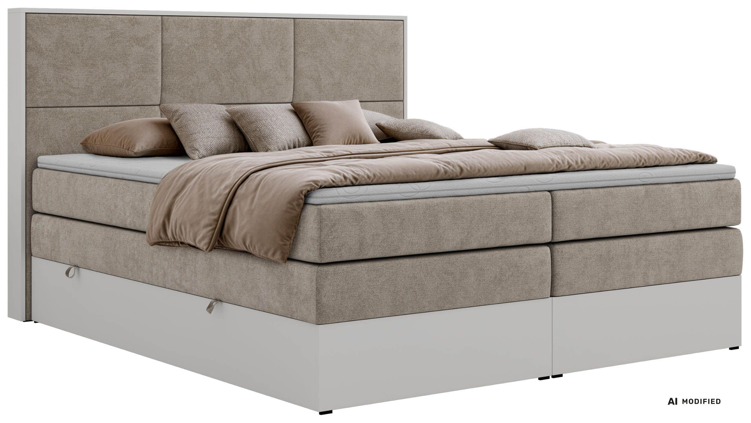 BOXSPRINGBETT DELVIT KING 140/200 - Greige Stukture - Topper Visco - H4 - Greige/Schwarz, Kunststoff/Textil (140/200cm) - MKS