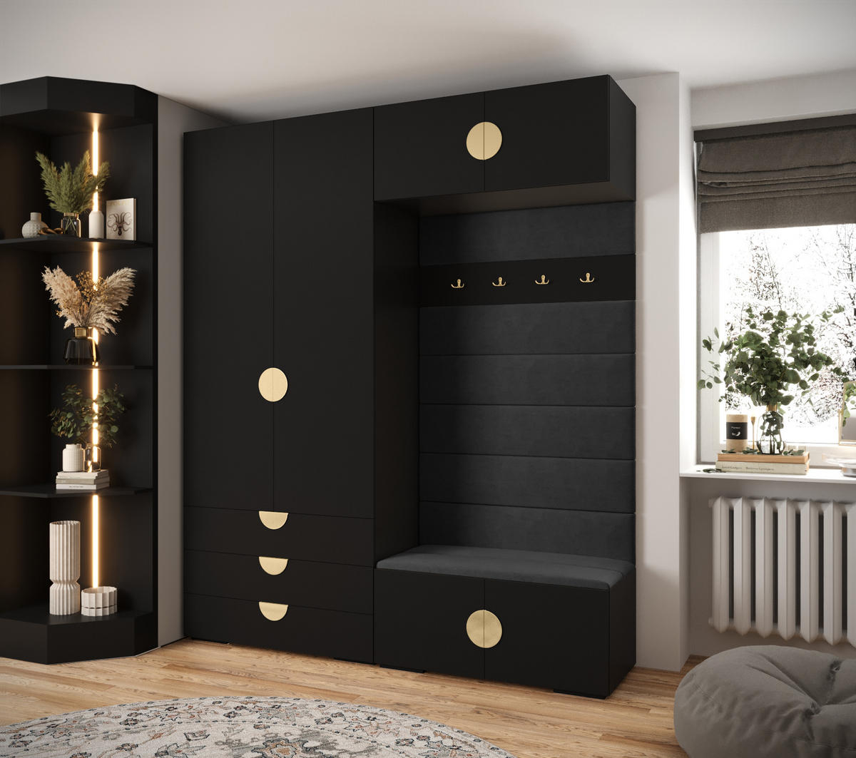 GARDEROBEN-SET 236,7/200/47 - Goldfarben/Schwarz, Holz/Metall (200/236.7/47cm) - Abiks Möbel