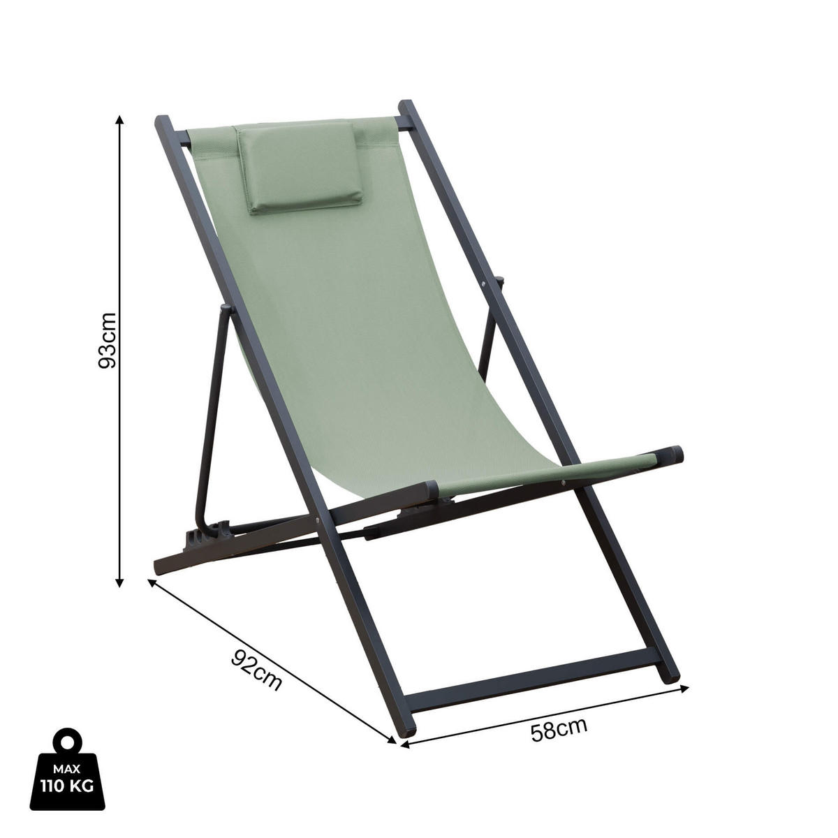 GARTEN-RELAXSESSEL Grün 58/92/93 cm - Grün, Metall (58/93/92cm) - Mobili Rebecca