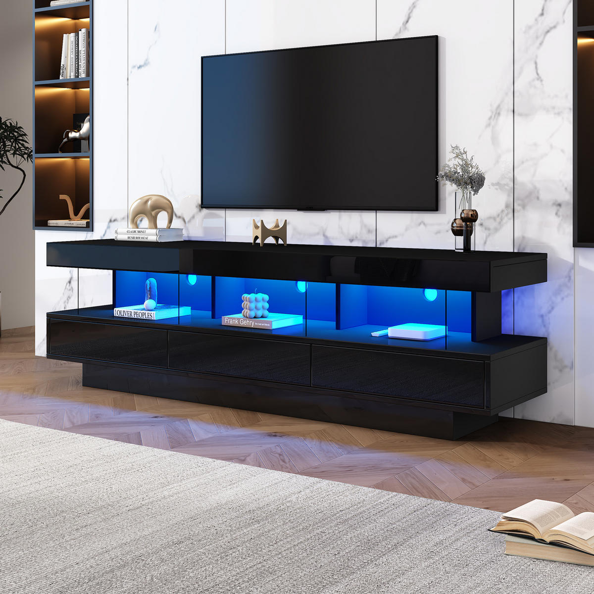 TV-ELEMENT mit LED 160 x 38 x 50,5 cm Schwarz Hochglanz - Schwarz, Holzwerkstoff (38/50.5/160cm) - Beauniv