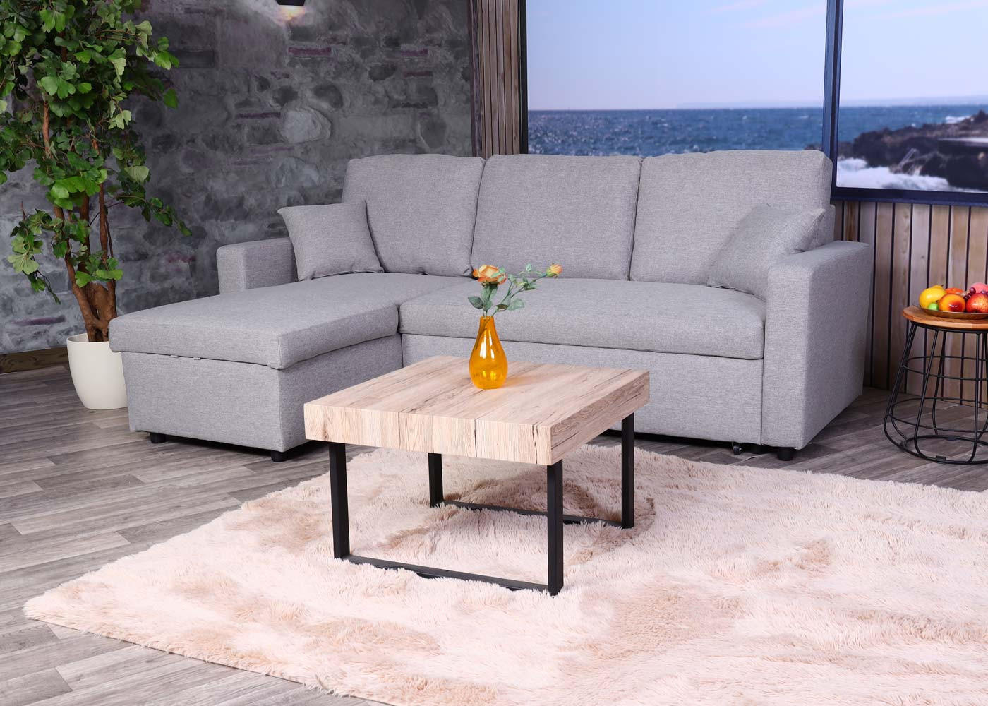 ECKSOFA MIT BETTKASTEN Hellgrau - Hellgrau, Textil (228/151cm) - MCW
