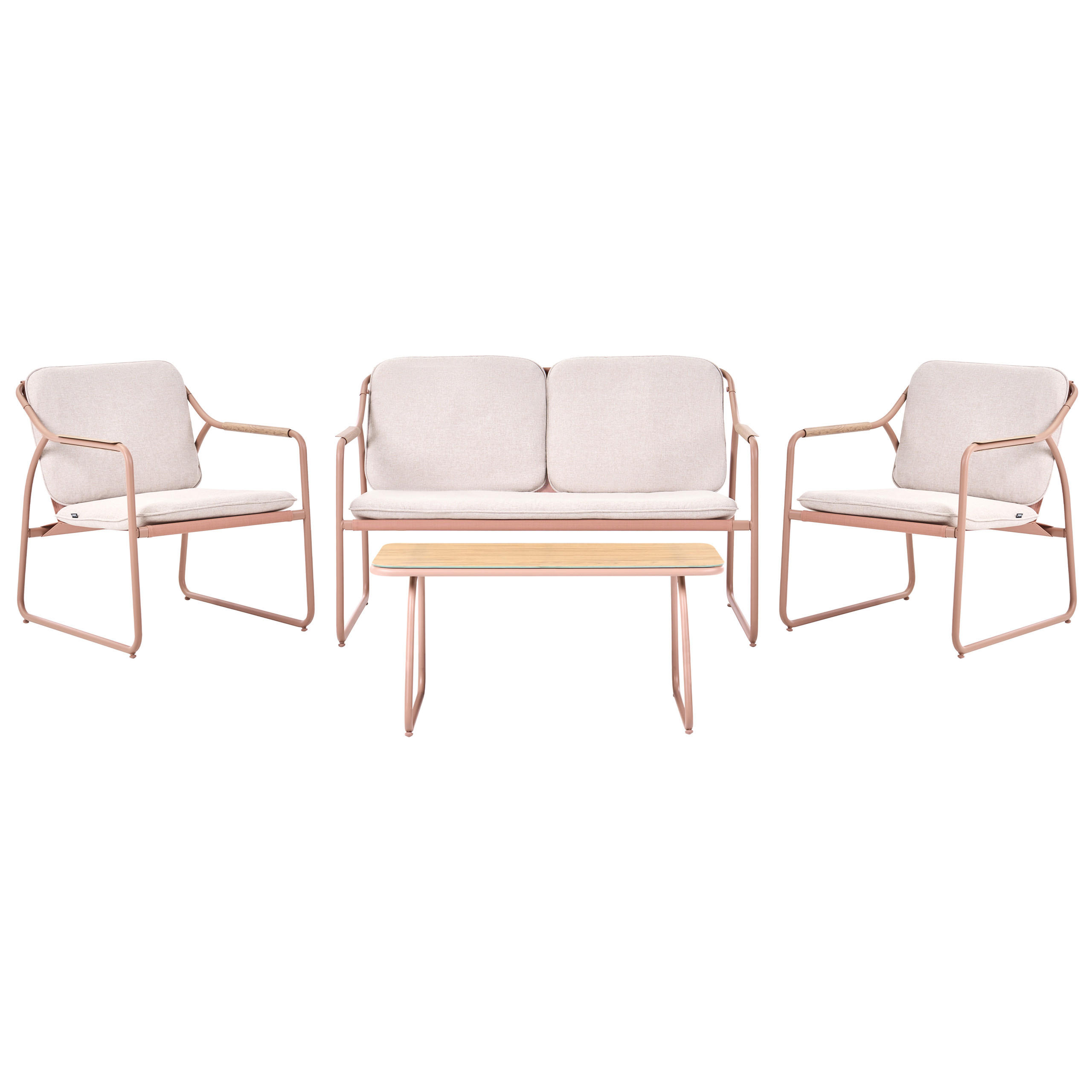 LOUNGE-SET mit Tisch 4-Sitzer Metall Hellbeige Calascio - Beige, Metall - Beliani