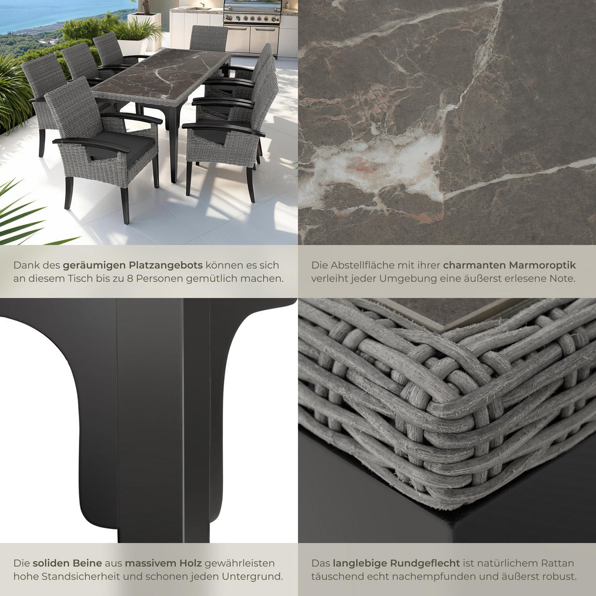 GARTENTISCH Foggia,196 x 87 x 76 cm,grau - Grau, Kunststoff (196/87/76cm) - tectake