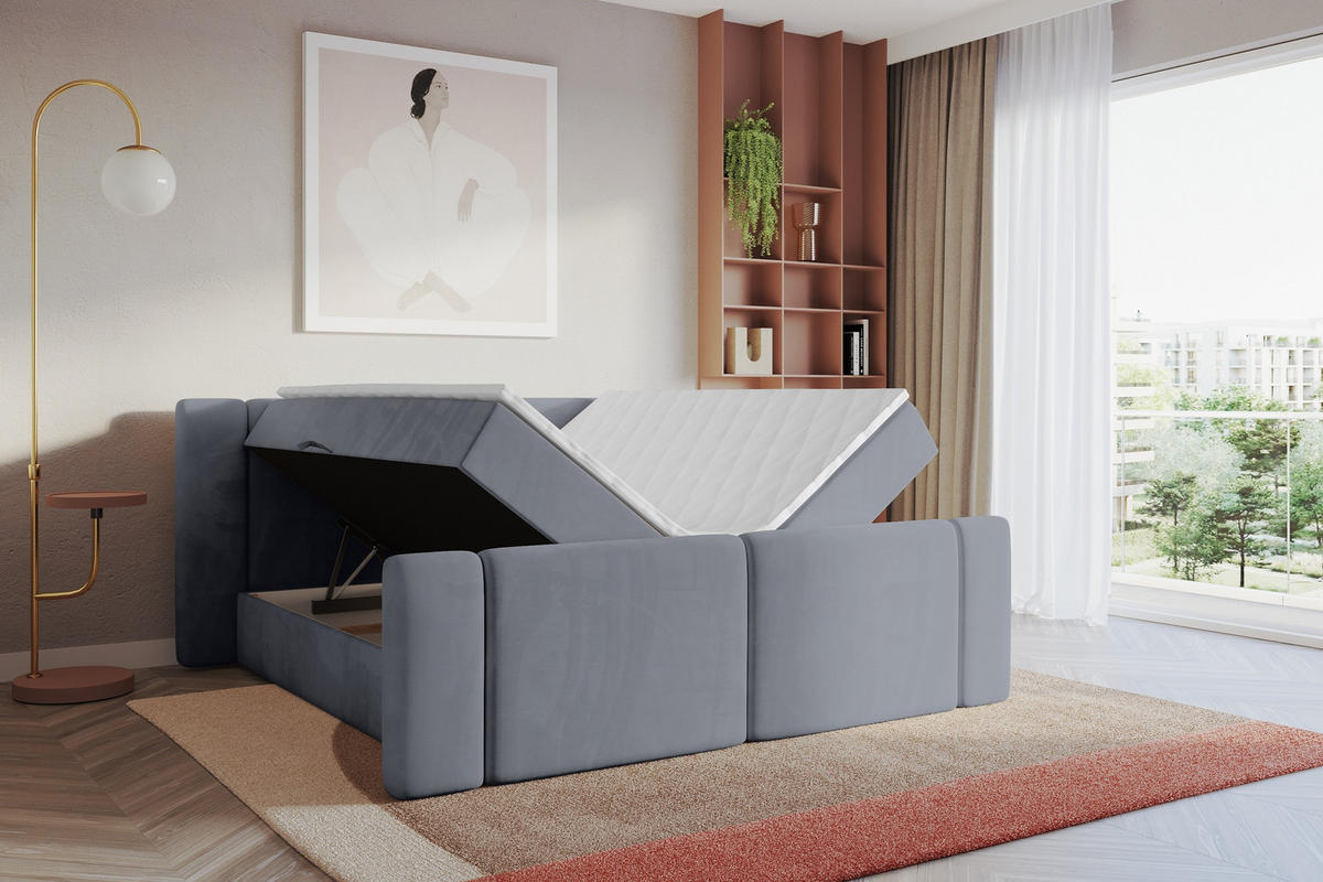 BOXBETT mit Matratze H3 - EVON Zanozek - 140x200 cm Grau - Grau, Holzwerkstoff (140/200cm) - ALTDECOR
