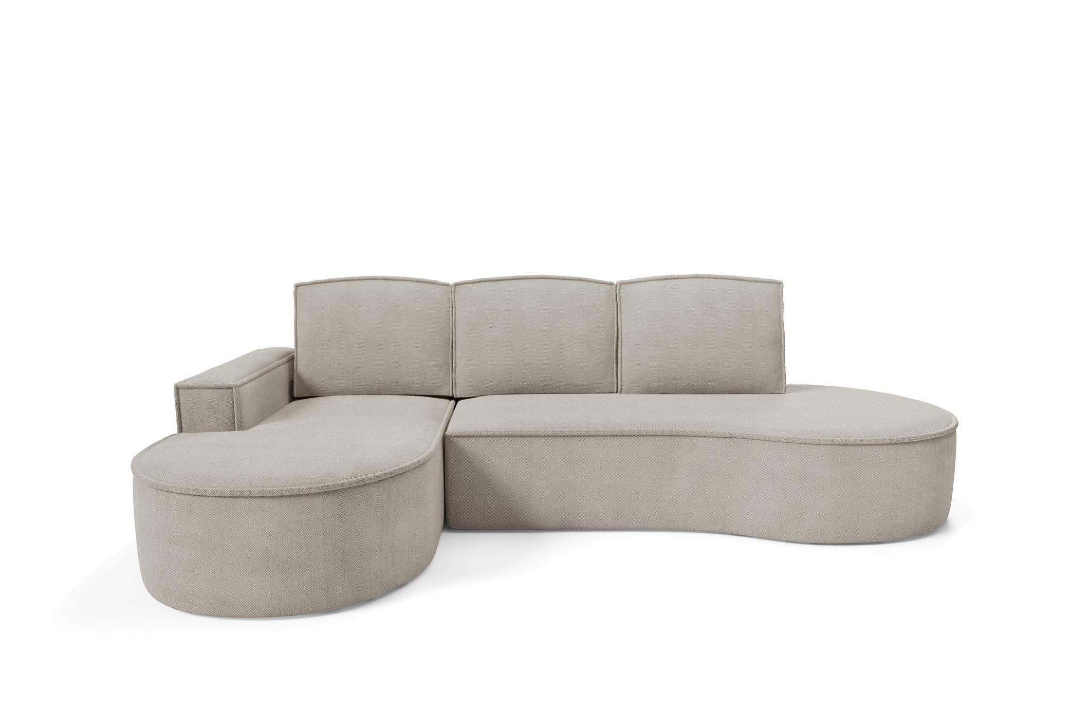 ECKSOFA Flow Kalt Beige, mit Schlaffunktion und Kissen in Curio Stoff, linke seite - Beige, Holzwerkstoff/Textil (277/157cm) - Bettso
