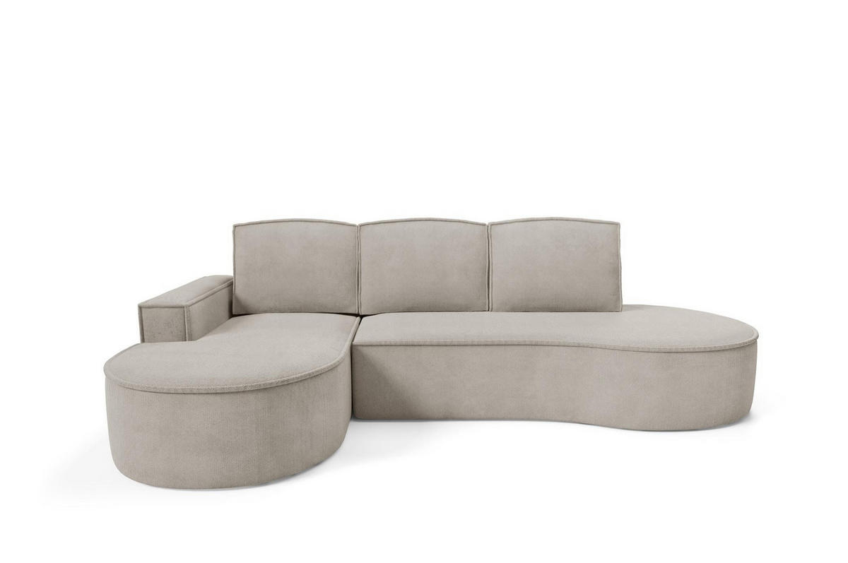 ECKSOFA Flow Kalt Beige, mit Schlaffunktion und Kissen in Curio Stoff, linke seite - Beige, Holzwerkstoff/Textil (277/157cm) - Bettso