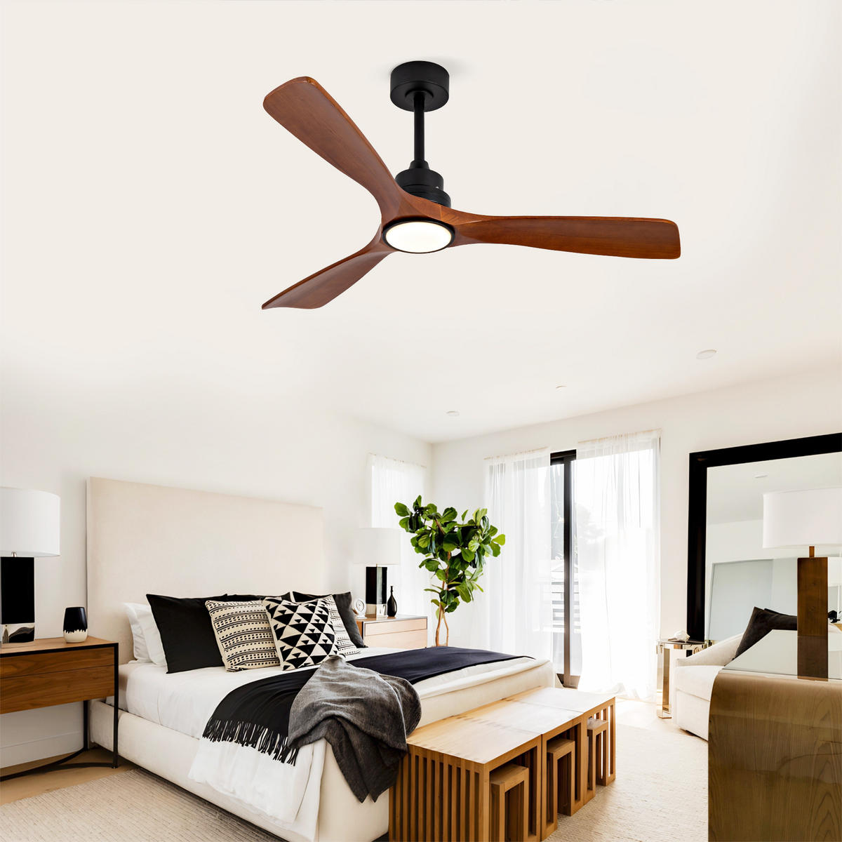 DECKENVENTILATOR DE-16226 52 Zoll mit LED - Walnussfarben, Holz/Metall (132/132/35cm) - ComfortXL