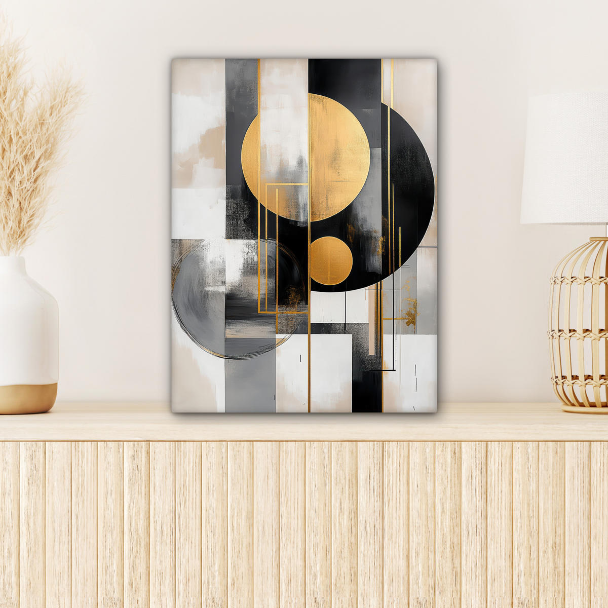 LEINWANDBILD Abstrakt - Gold - Silber - Formen - Ästhetisch - Modern Room Decor 30x40 cm - Goldfarben, Textil (30/40cm) - MuchoWow