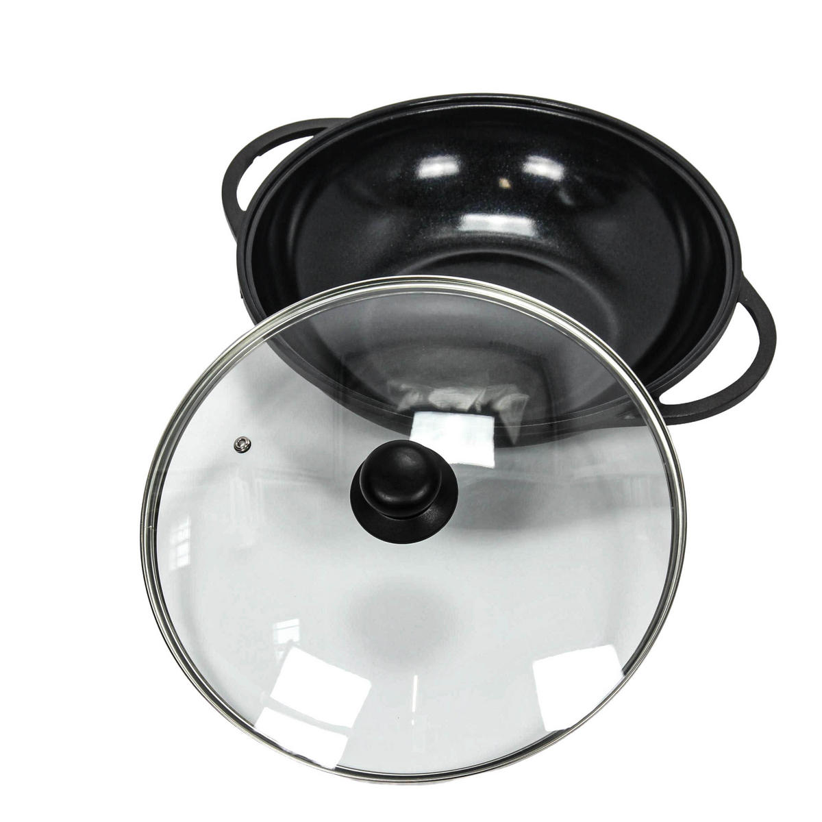 WOK mit Glasdeckel Ø 32 cm - Schwarz, Metall (32cm)