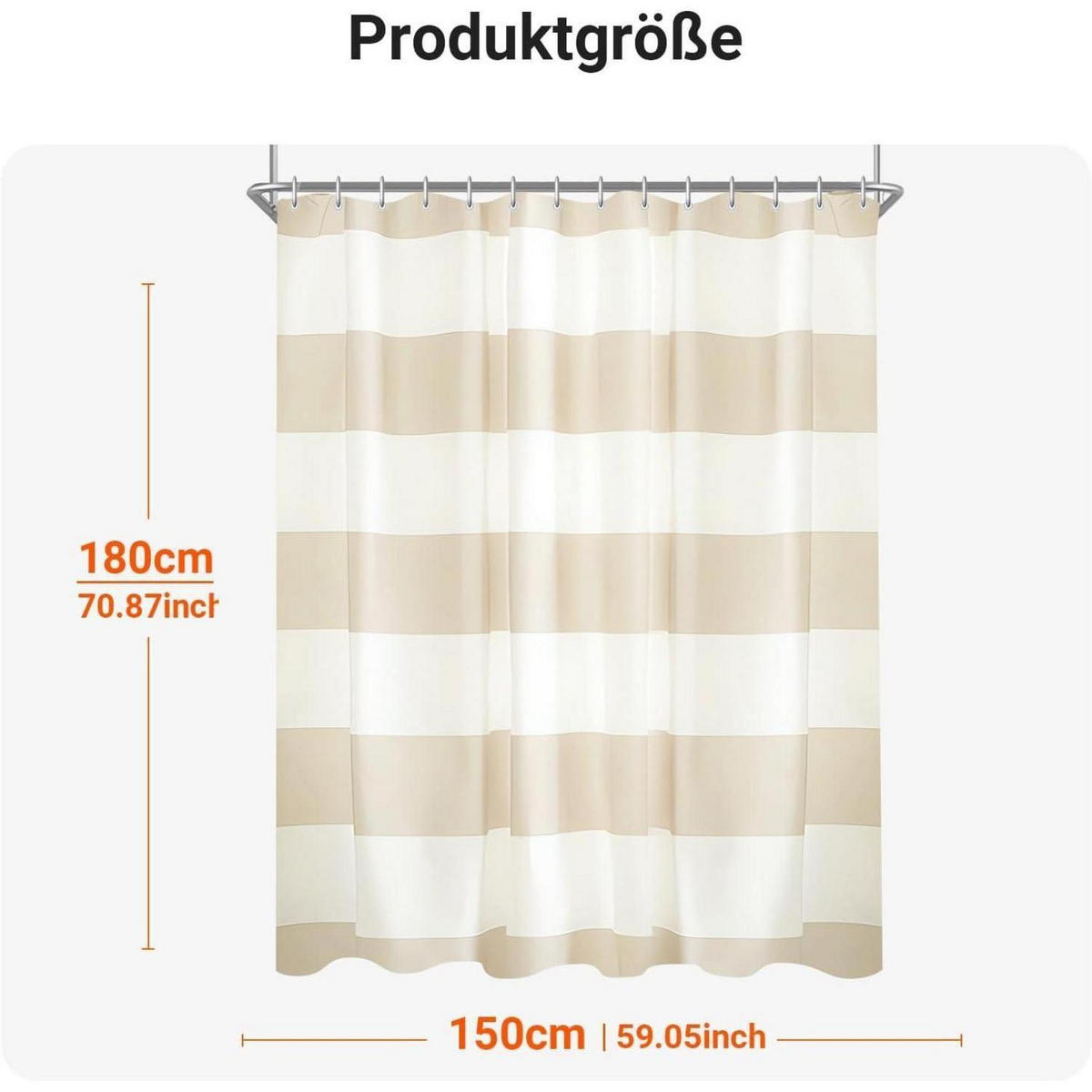 DUSCHVORHANG Beige Streifen 150 x 180 cm - Multicolor, Textil (150/180cm)