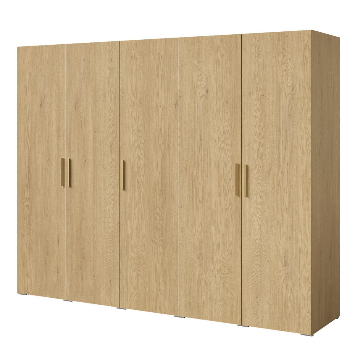 DREHTÜRENSCHRANK Napoli 5D 250 Eiche Cremona (schwarzer oder goldener Griff) - Eichefarben/Silberfarben, Holzwerkstoff/Kunststoff (250/35/60cm) - mzm24