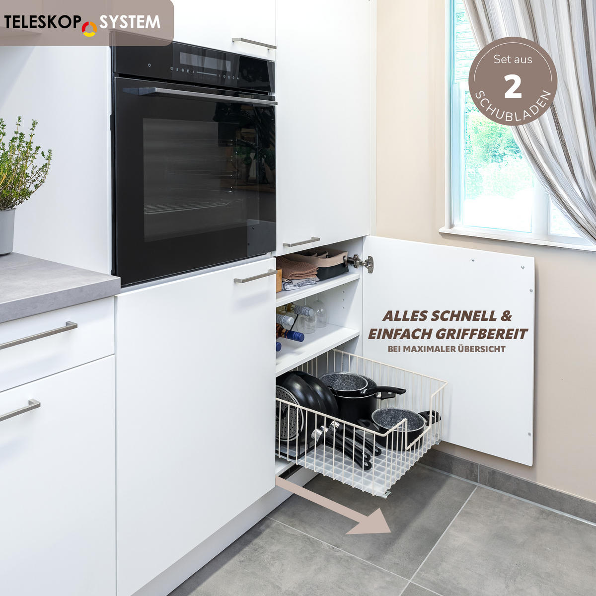 SCHRANK-KORBAUSZUG 50 cm, cremeweiß, Metall - Creme, Metall (50/23/50.5cm) - bremermann