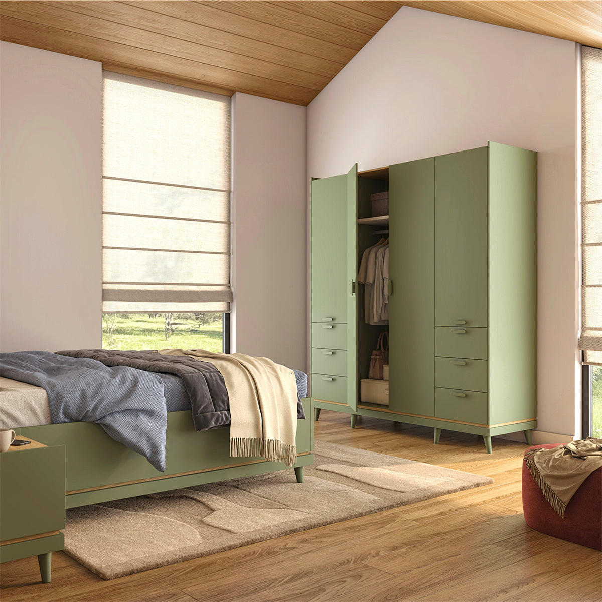 OMARA ZA OBLAČILA Sandy Zelena - zelena, leseni material (190/214.5/57.4cm) - Petits-meubles
