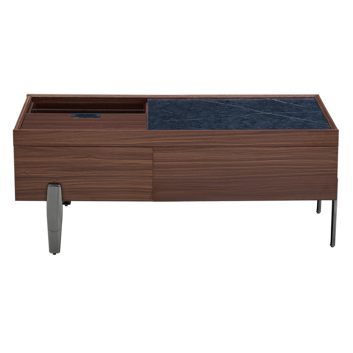 COUCHTISCH mit Schubladen & Glasplatte, MDF dunkelbraun, silbergraue Metallbeine, 105/50/41,5 cm, Dunkelbraun und dunkles Marmormuster - Dunkelbraun, Holzwerkstoff (105/50/41.5cm) - Redom