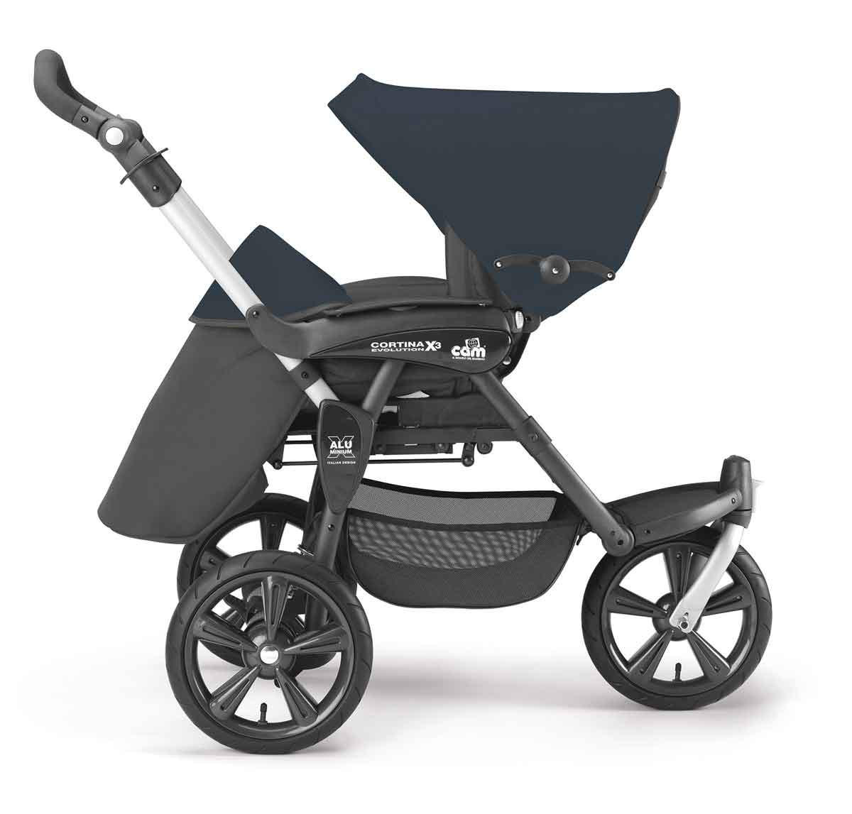 KOMBI-KINDERWAGEN 3-in-1 Cortina X3 tris inkl. Babyschale, Fusssack & Wickeltasche - Blau, Kunststoff (61/118/119cm) - Cam il Mondo del Bambino S.p.A.