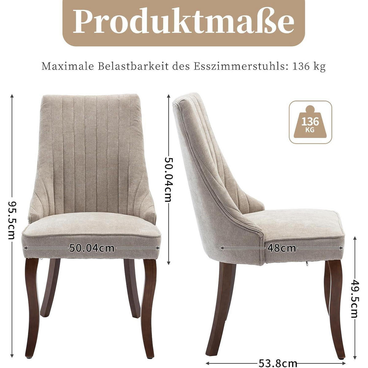 ESSZIMMERSTÜHLE 4er Set Stoff Beige mit Channel-Steppung - Beige, Textil (50/95.5/53.8cm)
