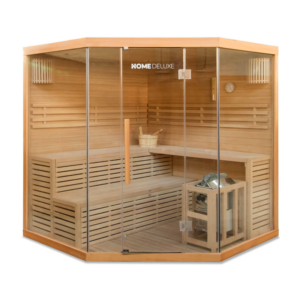 SAUNA SKYLINE BIG XL - Ausstattung: Mit Holzwand, Größe: 200 x 200 x 210 cm - Naturfarben, Holz (200/210/200cm) - Home Deluxe