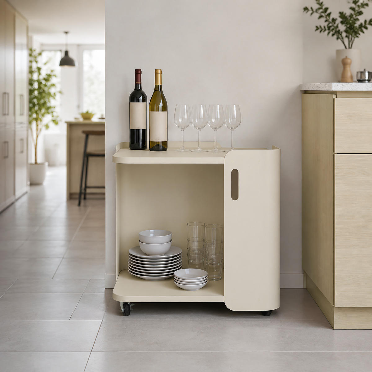 BEISTELLTISCH Metall mit Rollen | B60 x T40 x H60 cm - Beige, Metall (40/60/60cm) - Hometopia