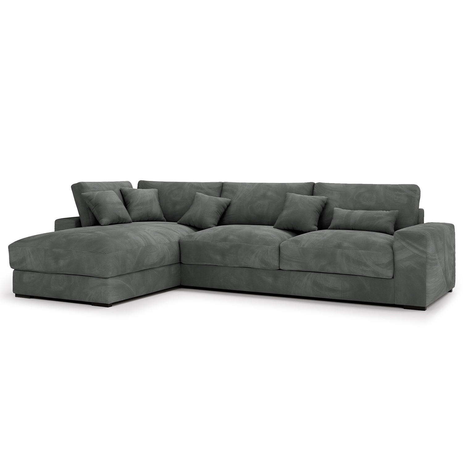 ECKSOFA mit Longchair - Schwarz/Graphitfarben, Kunststoff/Textil (340/205cm) - home24