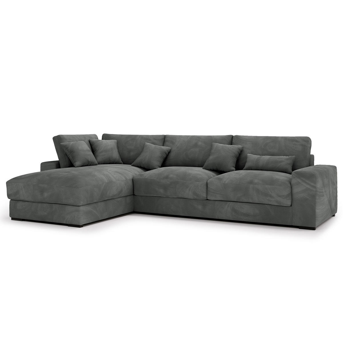 ECKSOFA mit Longchair - Schwarz/Graphitfarben, Kunststoff/Textil (340/205cm) - home24