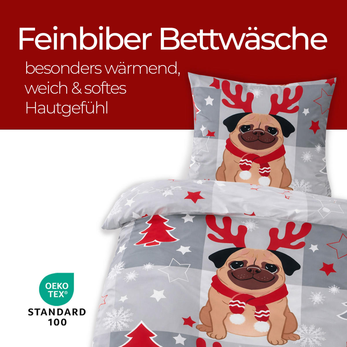 BETTWÄSCHE Feinbiber Herbst/Winter 135/200 cm Grau (Hund) - Grau, Textil (135/200cm) - Bestlivings