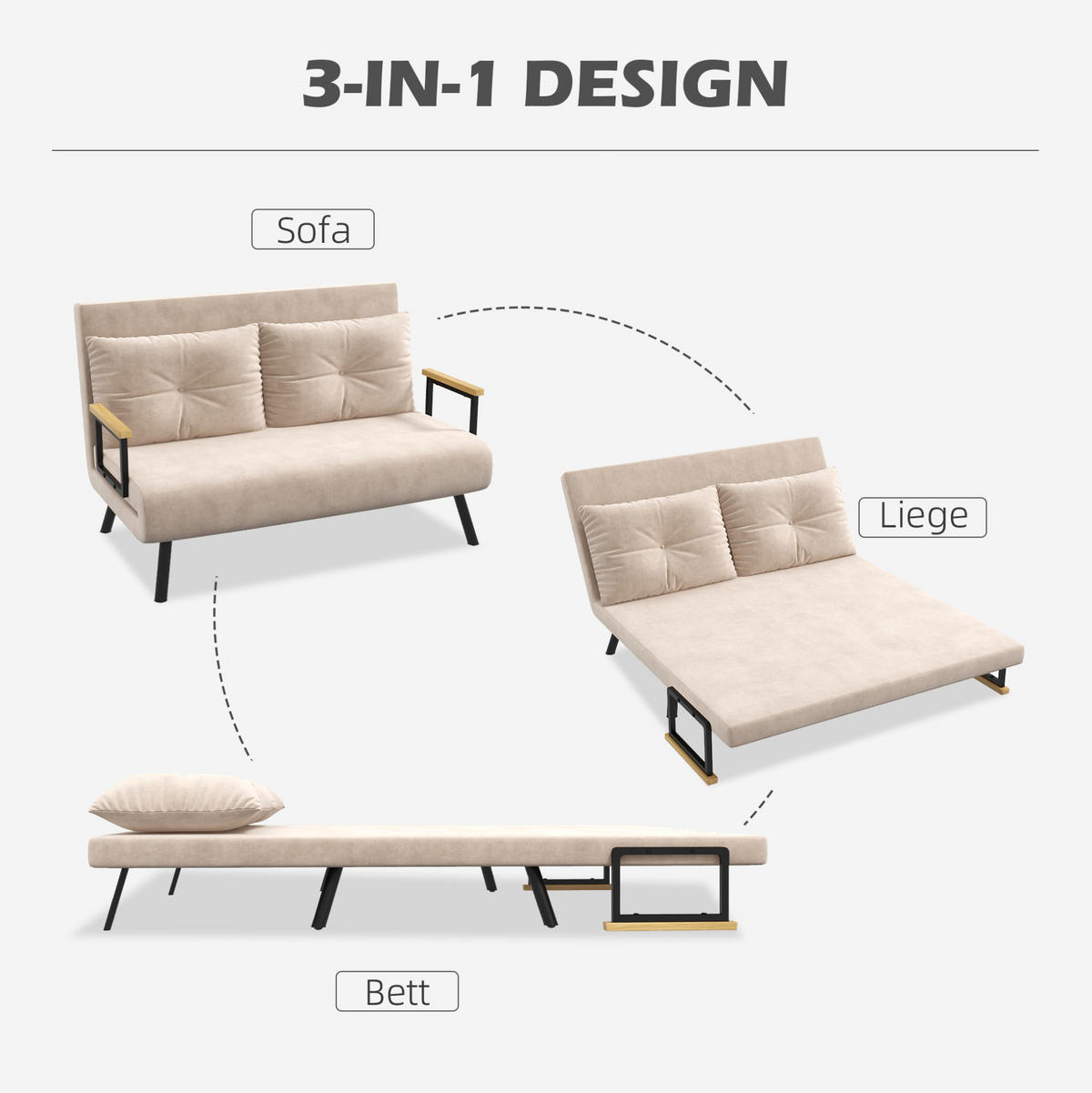 SCHLAFSESSEL Polyester mit 5-fach verstellbarer Rückenlehne, Bettfunktion 102/73/81 cm Beige - Beige, Textil (73/81/102cm) - Redom