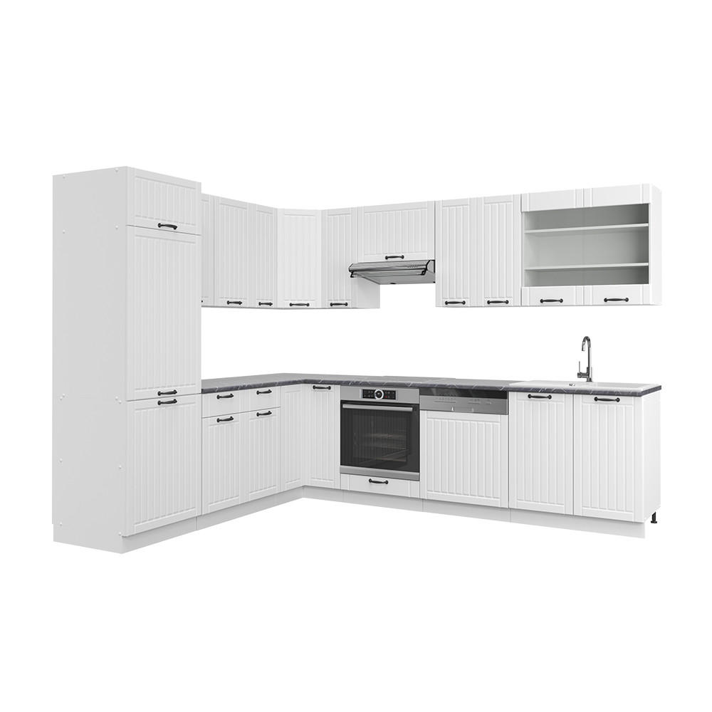 ECKKÜCHE Fame-Line Weiß Landhaus/Weiß 227 x 60 cm ohne AP - Weiß, Holzwerkstoff (287/81.6/46cm) - Vicco