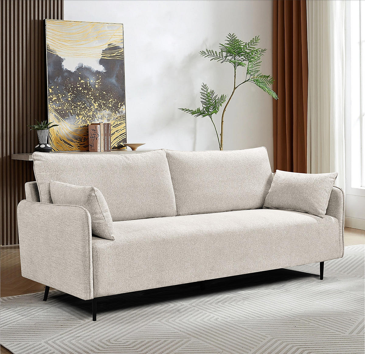 3-SITZER SOFA - Webstoff - Taupe/Schwarz, Textil (193/87/83cm) - home24