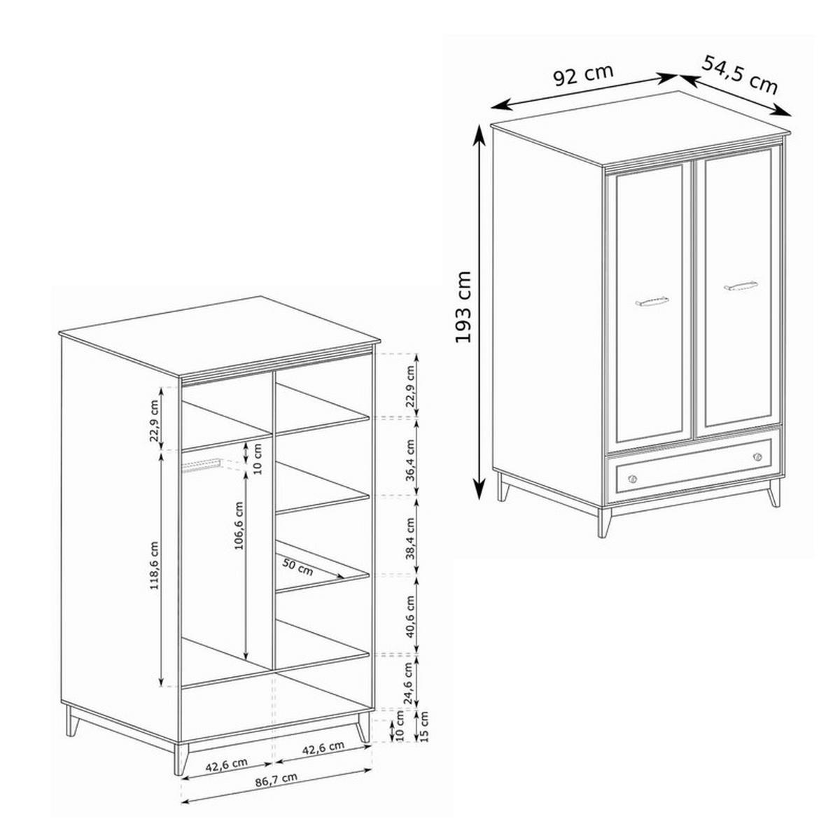 DREHTÜRENSCHRANK DIUNA 92/55/193 cm, 2 Tür(en), Kaschmir - Kaschmir, Holzwerkstoff/Metall (92/193/54.5cm) - Idohome