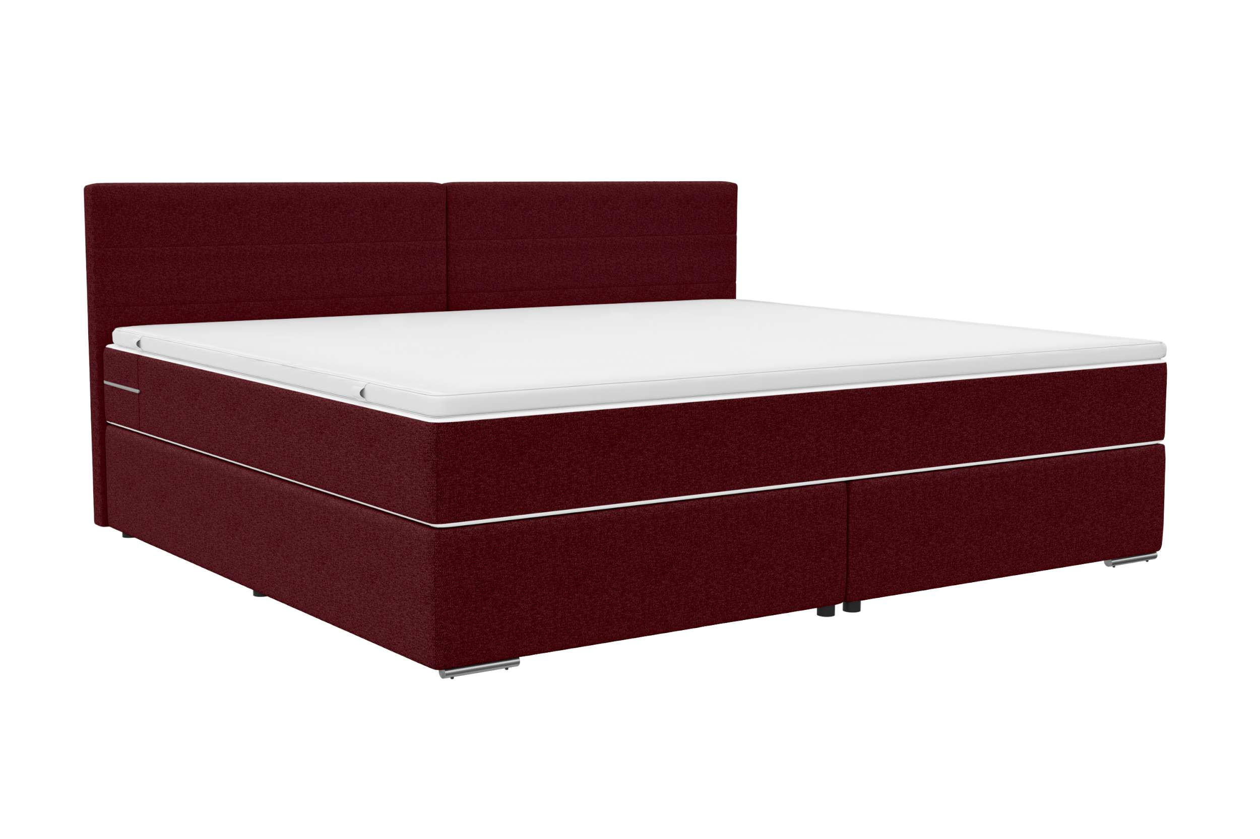 FAMILIENBETT BOXSPRINGBETT Webstoff Bordeaux 220/200 cm - Chromfarben/Bordeaux, Kunststoff/Textil (220/200cm) - 99rooms