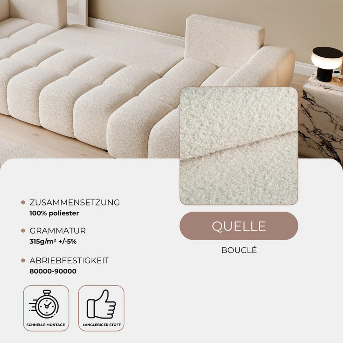 WOHNLANDSCHAFT BUENO mit Schlaffunktion und Bettkasten Creme - Creme, Holzwerkstoff/Kunststoff (318/148cm) - Idohome