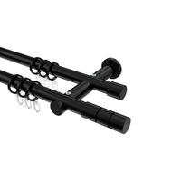 GARDINENSTANGEN-SET Platon Elanto 420 cm (geteilt in 3 x 140 cm), 2-läufig, 20 mm Ø Schwarz - Schwarz, Metall (420cm) - INTERDECO