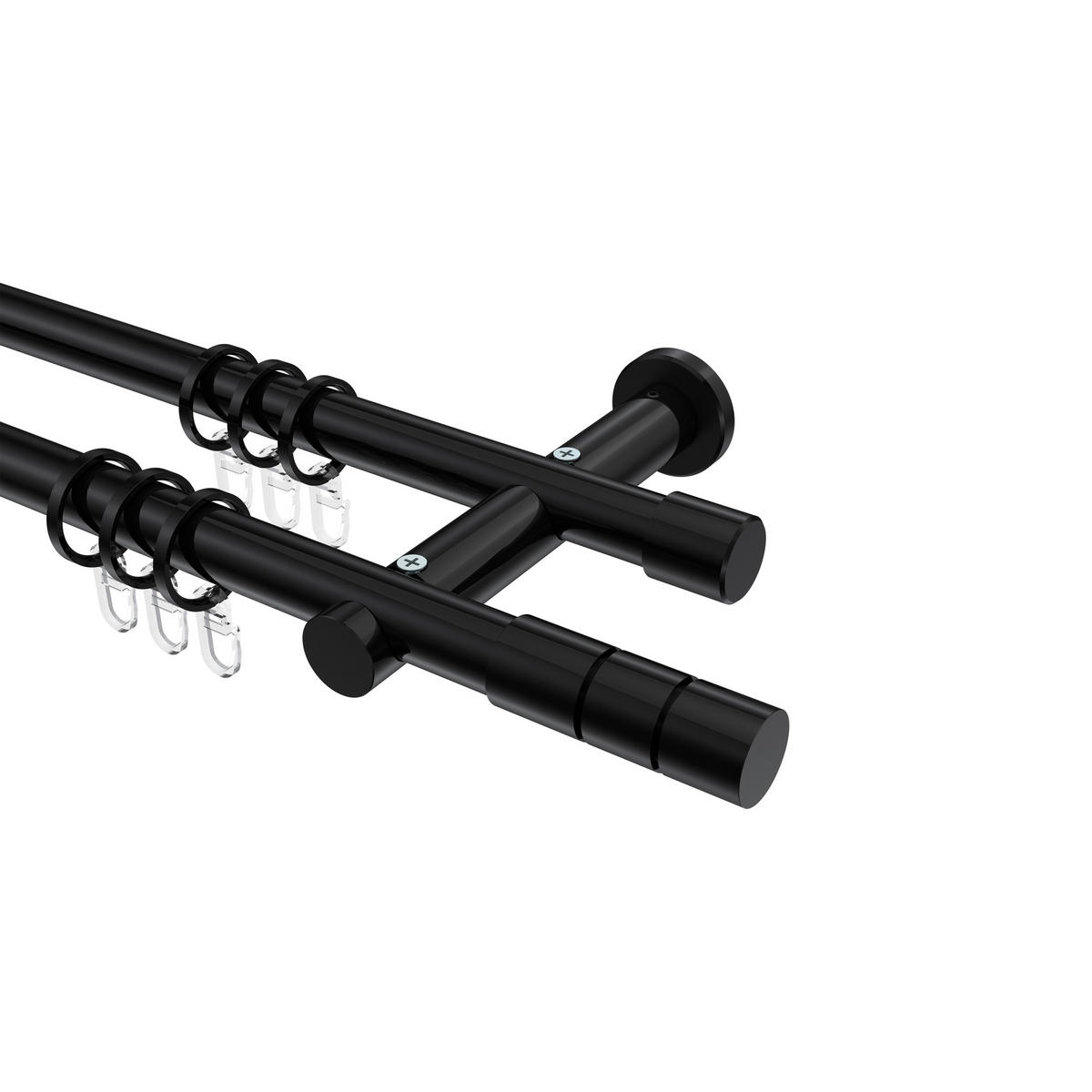 GARDINENSTANGEN-SET Platon Elanto 420 cm (geteilt in 3 x 140 cm), 2-läufig, 20 mm Ø Schwarz - Schwarz, Metall (420cm) - INTERDECO