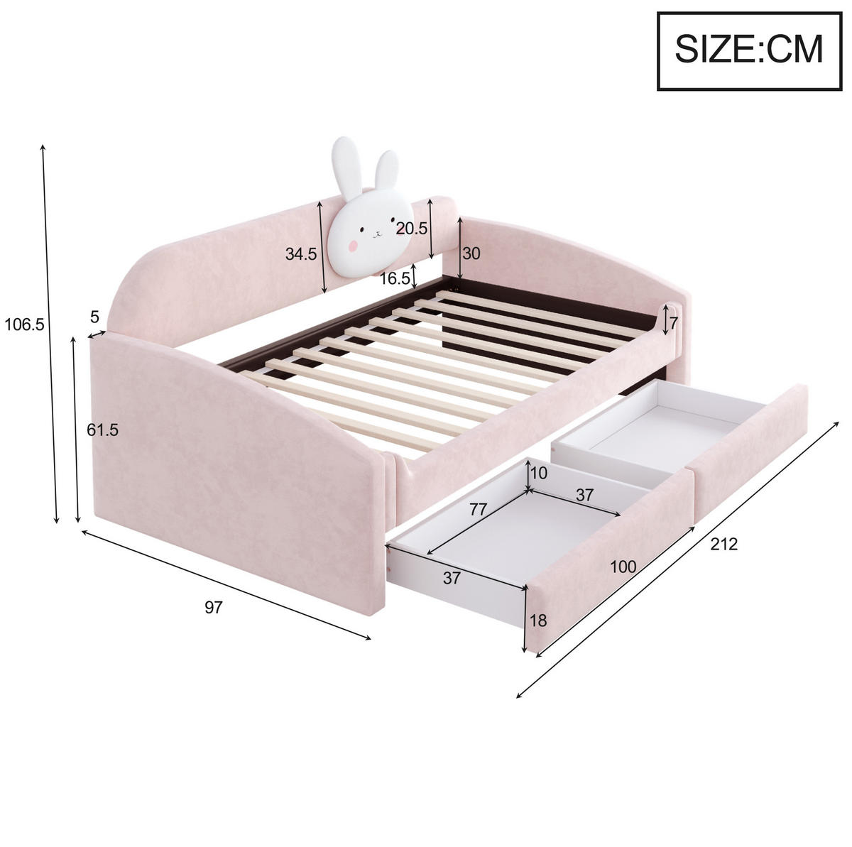 KINDERBETT mit 2 Schubladen und LED 90x200 cm Samt Rosa - Pink, Holzwerkstoff (90/200cm) - Beauniv
