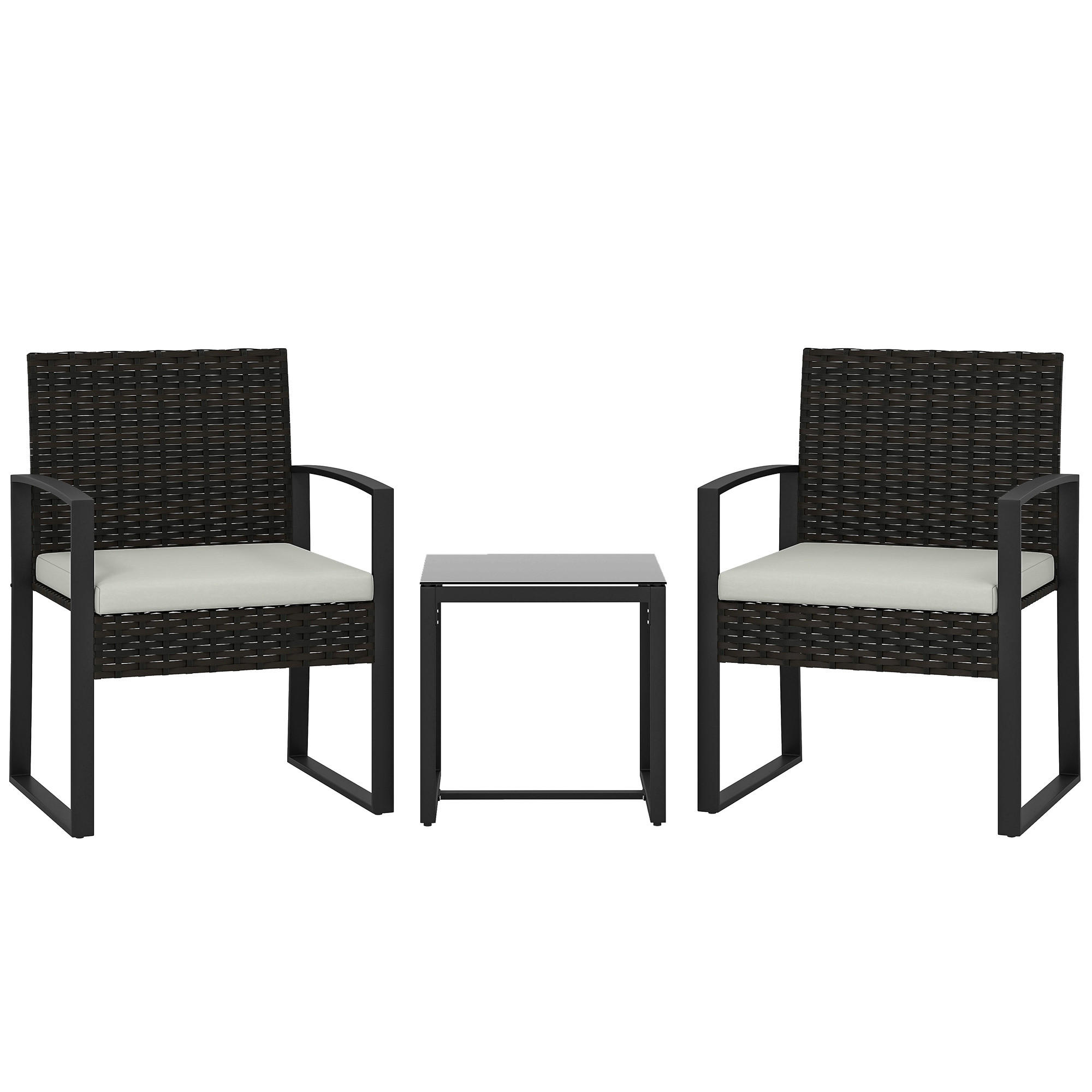 BISTROSET 3 TLG. aus PE-Rattan, Cremeweiß - Creme/Schwarz, Textil/Metall - Outsunny