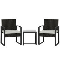 BISTROSET 3 TLG. aus PE-Rattan, Cremeweiß - Creme/Schwarz, Textil/Metall - Outsunny