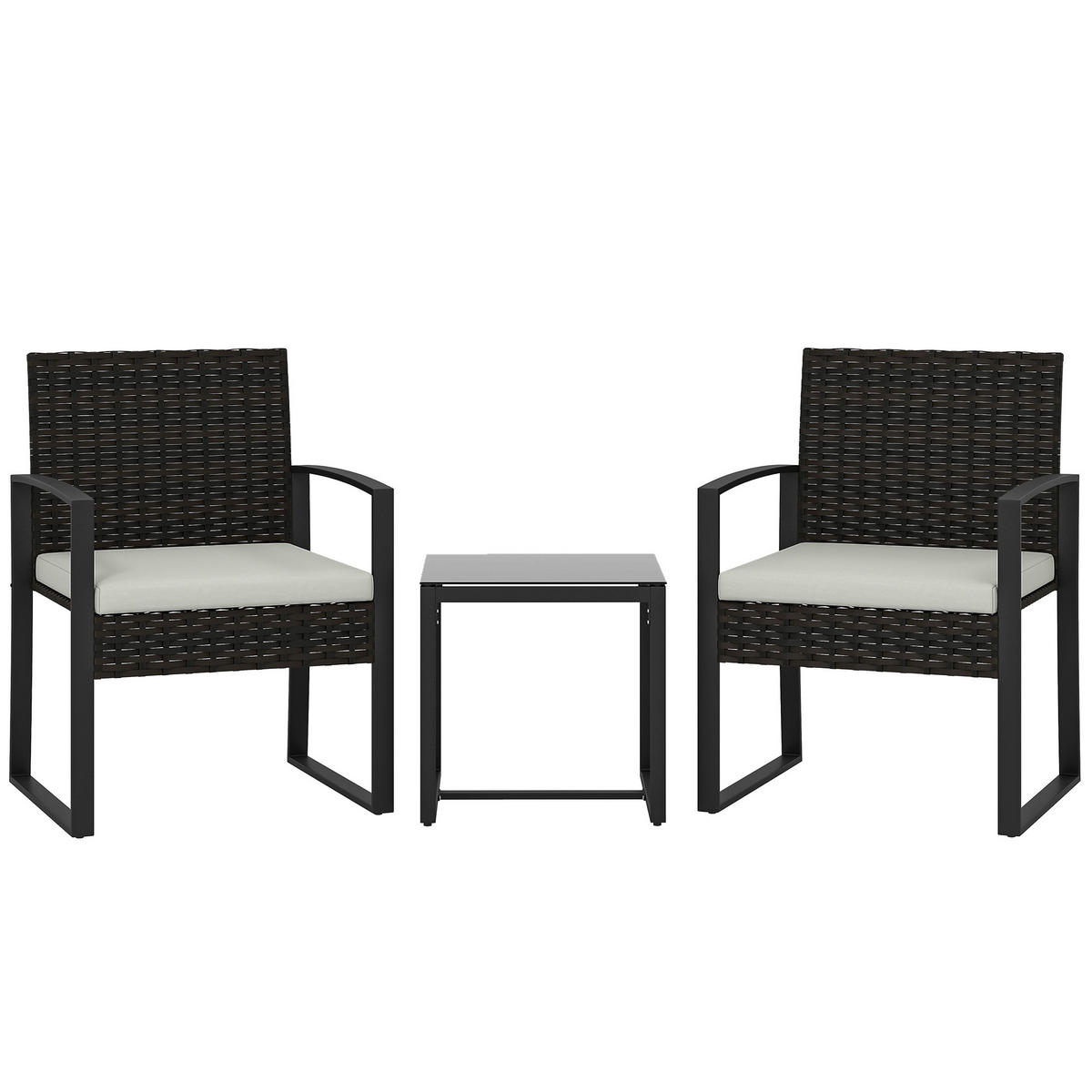 BISTROSET 3 TLG. aus PE-Rattan, Cremeweiß - Creme/Schwarz, Textil/Metall - Outsunny