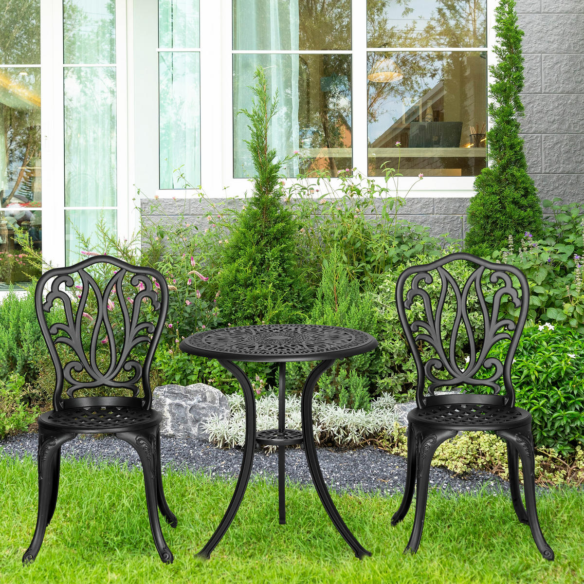 BALKONSET 3-teilig DE-14095 Aluguss, Retro-Stil Schwarz - Schwarz, Metall - ComfortXL