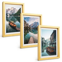 BILDER SET 3er Set - 20x30 cm Goldrahmen - See, Berge, Boote, Ferienhaus - Goldfarben, Kunststoff (20/30cm) - TULUP