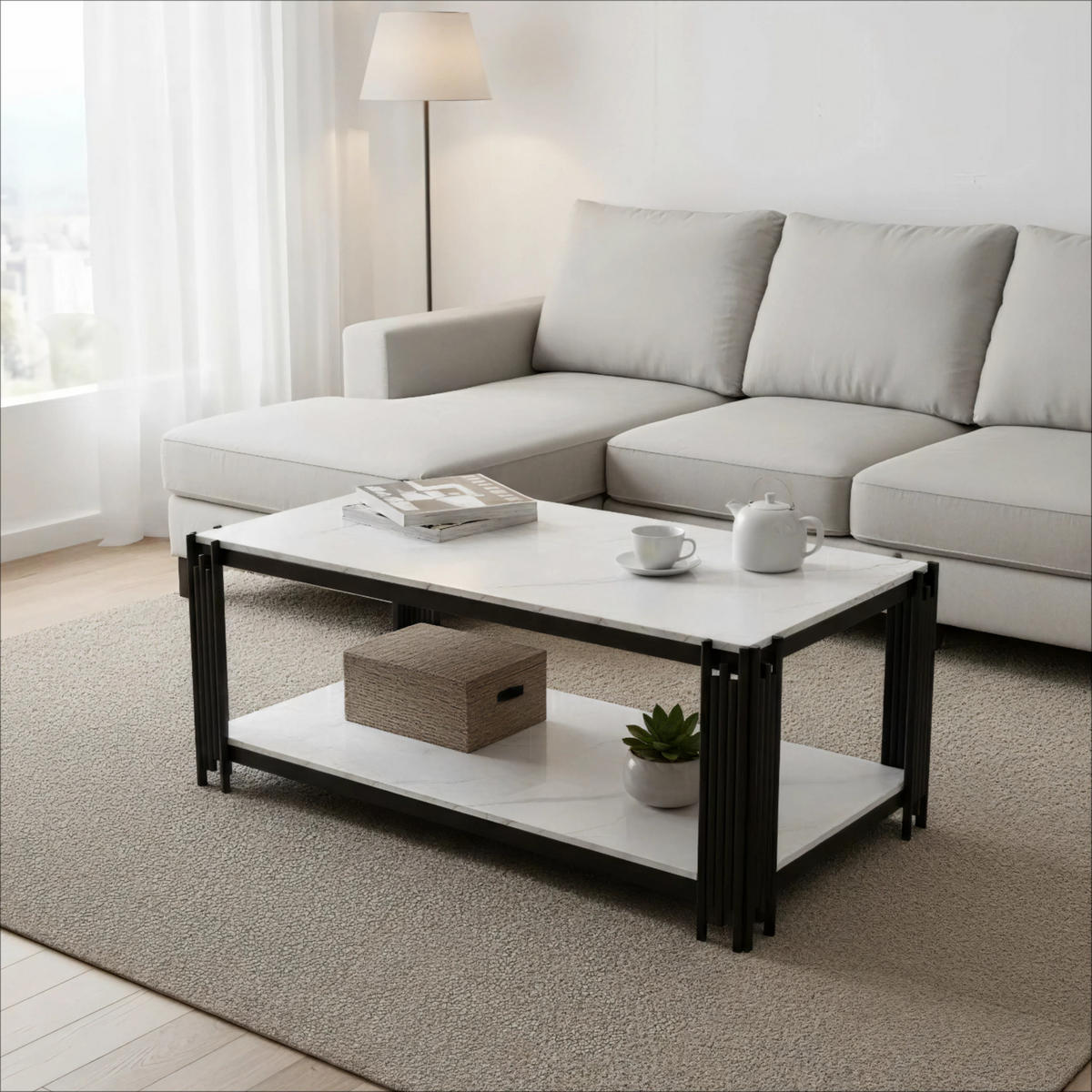 COUCHTISCH DE-216 Rechteckig mit Metallbeinen - Weiß, Holzwerkstoff (64/114/46cm) - ComfortXL