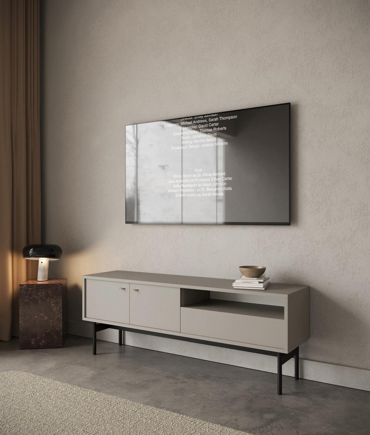 TV-STOLEK Olar II Greige 154 cm - černá/zlatá, kov/kompozitní dřevo (154/56.6/38cm) - Selsey