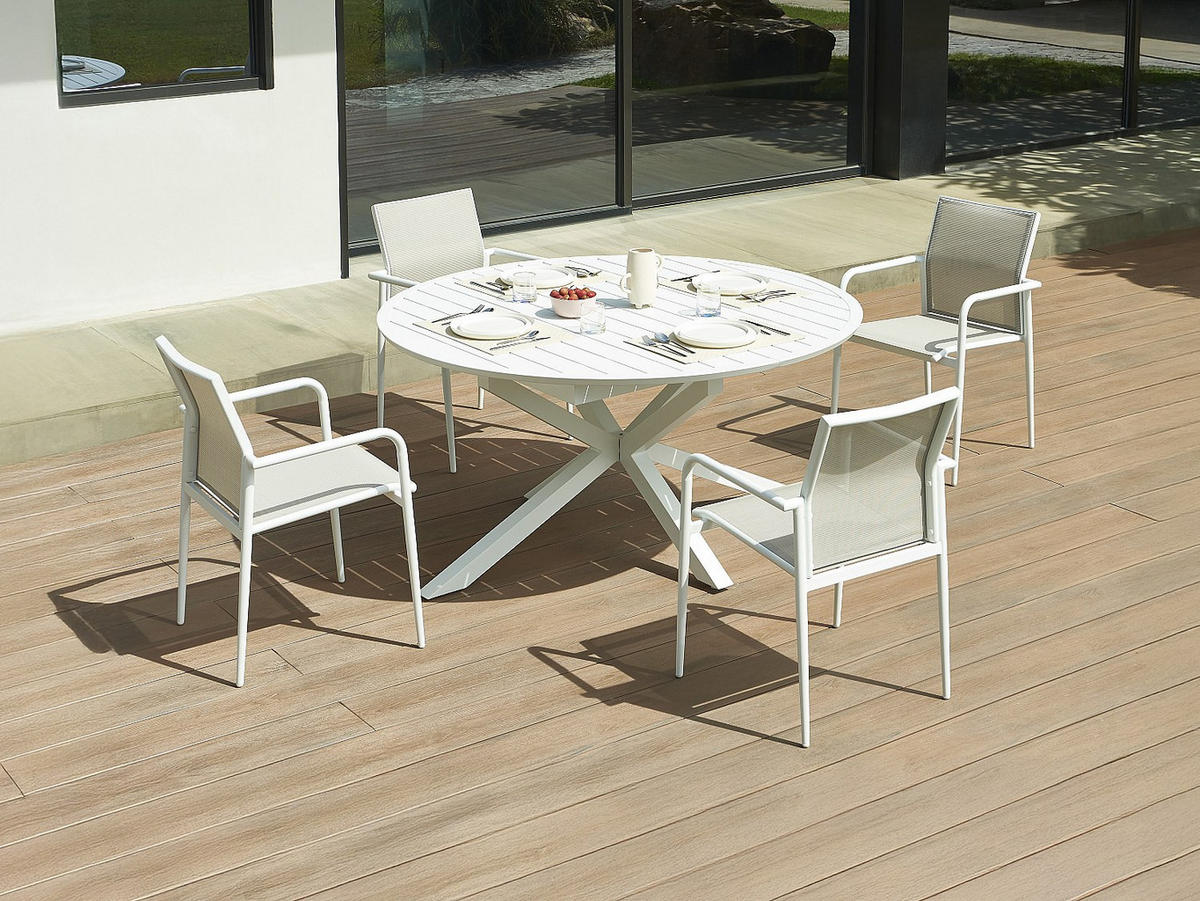 GARTENTISCH - 4 , 6 -Sitzer - Aluminium - weiß - YOHA - Weiß, Metall (150/204/75cm) - Vente-Unique